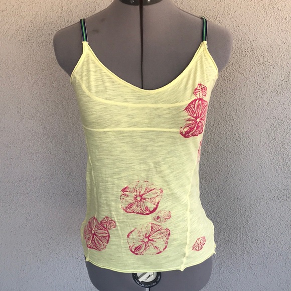 Free People Tops - Free people yellow flower sheer tank top large
